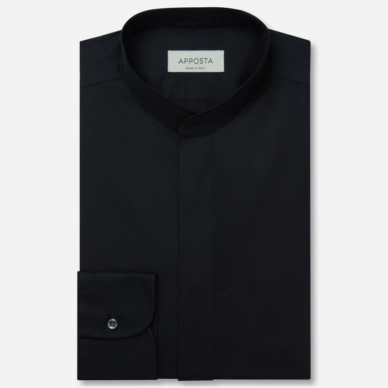 camisa negra de sarga con cuello mao de algodón
