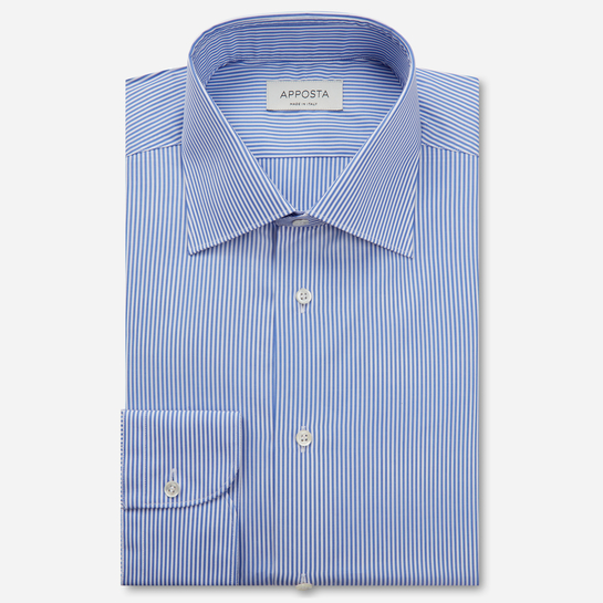 camisa 100% algodón popelina giza 87  rayas  azul claro, cuello estilo  semifrancés