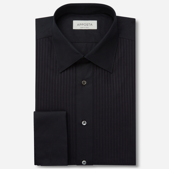 camicia nera collo italiano cotone popeline