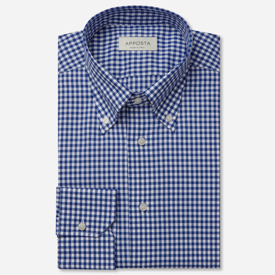 Blue Button Down Collar Cotton Zephyr Gingham Shirt