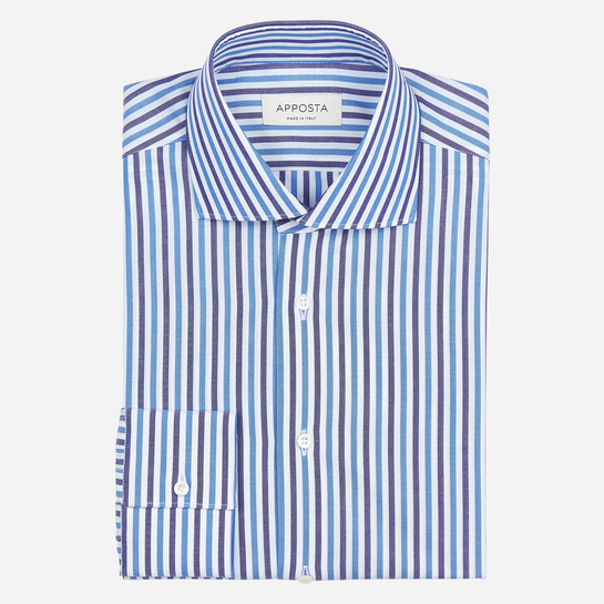 camicia 100% puro cotone tela  righe  blu, collo stile  francese punte corte