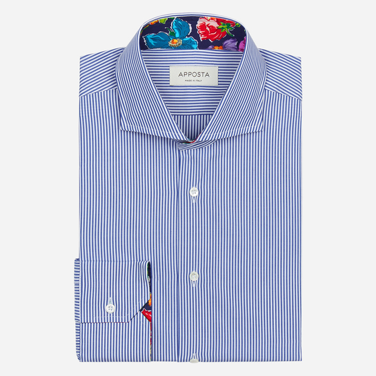 shirt 100% pure cotton fil-à-fil  stripes  blue, collar style  lower spread collar