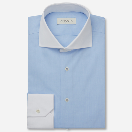 camisa 100% algodón popelina doble torzal giza 45  color liso  azul claro, cuello estilo  francés de puntas cortas