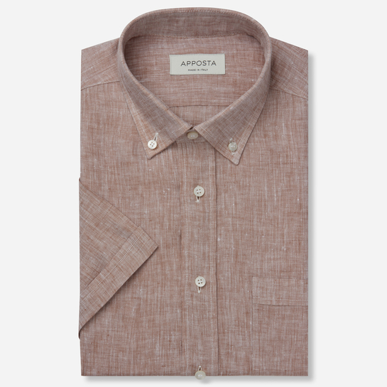 shirt linen plain  solid  brown, collar style  low button-down collar