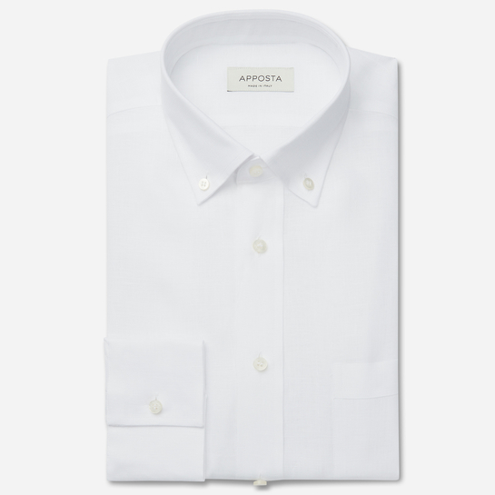Leinenhemd mit niedrigem Button-Down-Kragen, weiß