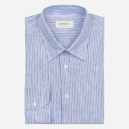 shirt linen plain  stripes  blue, collar style  lower spread collar