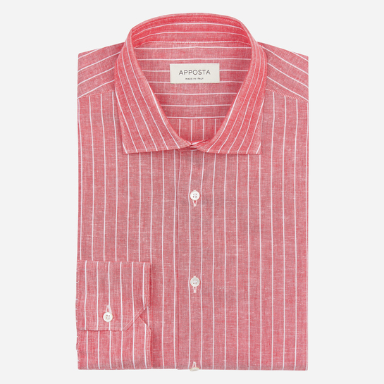 shirt linen plain  stripes  red, collar style  semi-spread collar