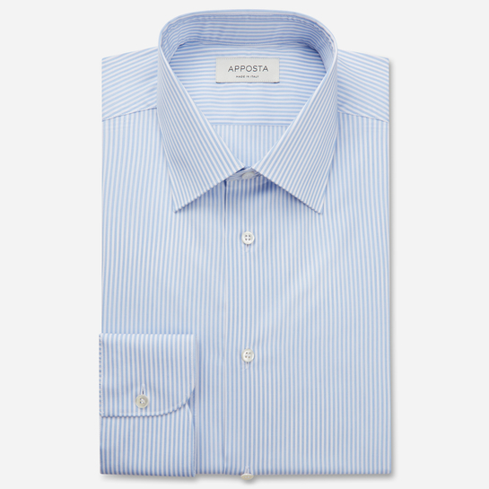camisa 100% algodón sarga giza 87  rayas  azul claro, cuello estilo  italiano bajo