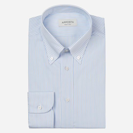 shirt 100% pure cotton poplin  stripes  cyan, collar style  button-down collar