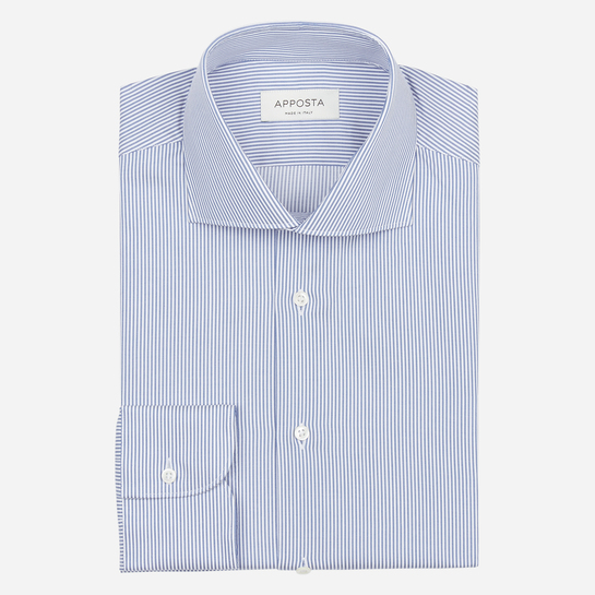 camisa 100% algodón sarga  rayas  azul claro, cuello estilo  francés alto de dos botones