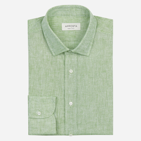 shirt cotton-linen plain  solid  green, collar style  updated straight point collar