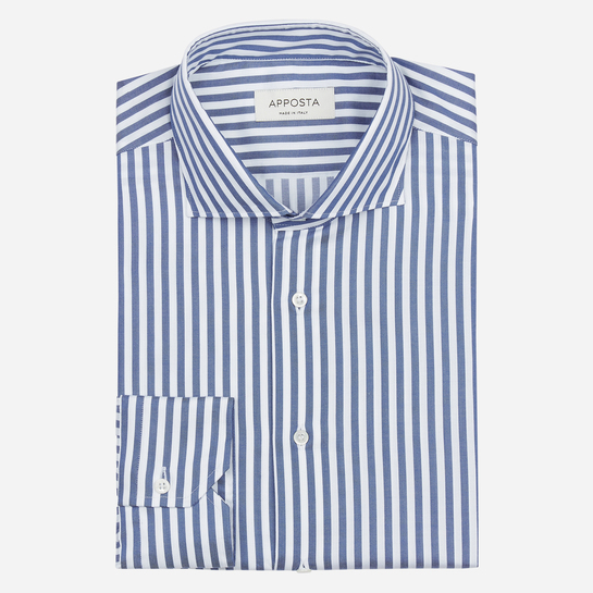 Blue Hidden Button Down Collar Stretch Cotton Twill Stripe Shirt