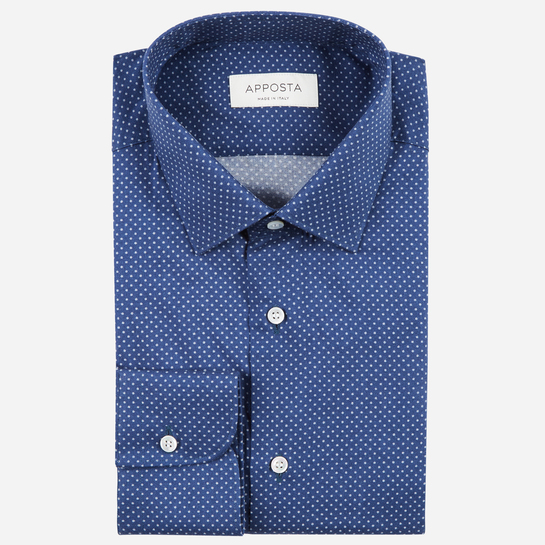 camicia flanella twill  disegni a pois  blu, collo stile  italiano aggiornato