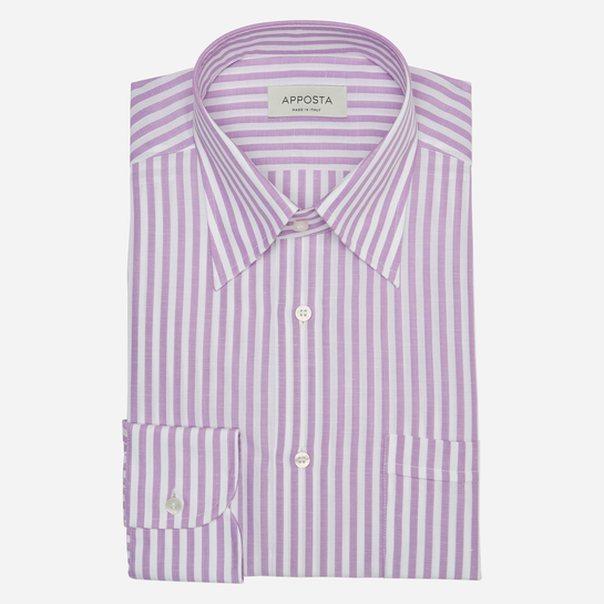camicia cotone lino tela  righe  viola, collo stile  button down con bottoni nascosti
