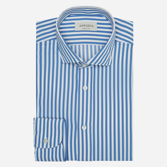 camicia 4-way stretch tessuto con armatura a tela  righe  azzurro, collo stile  collo francese aggiornato a punte corte