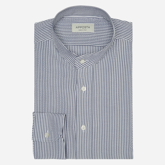 shirt 100% pure cotton seersucker  stripes  blue, collar style  band collar