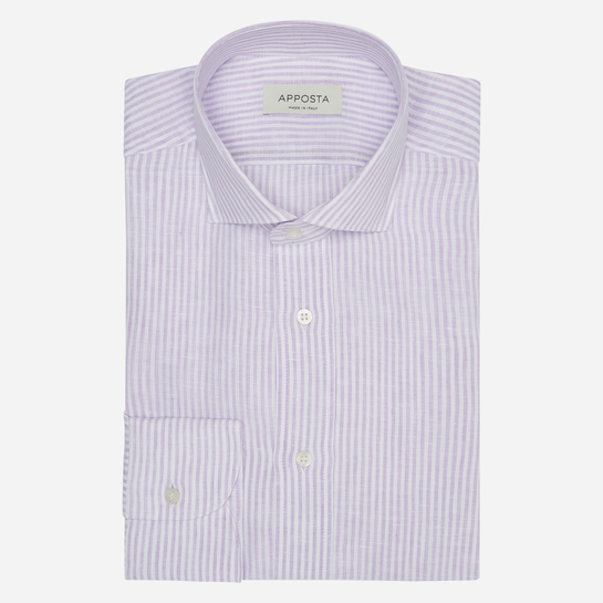 shirt linen plain  stripes  violet, collar style  updated spread with short points