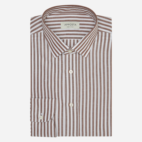shirt cotton-linen plain  stripes  brown, collar style  updated straight point collar