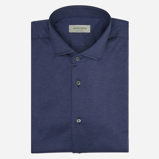 camicia 100% puro cotone jersey doppio ritorto  tinta unita  blu, collo stile  collo francese aggiornato a punte corte