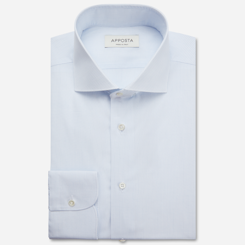 Shirt  small checks  light blue 100% pure cotton poplin giza 87, collar style  spread collar