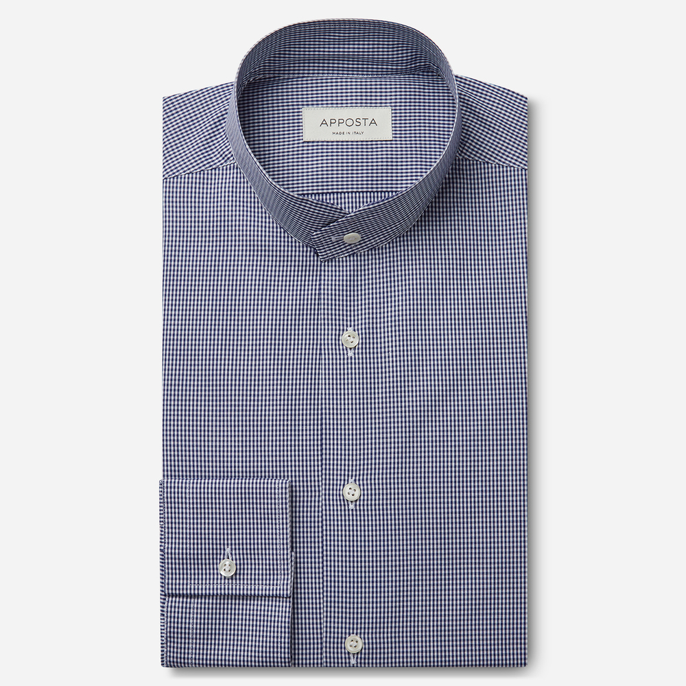 Shirt  small checks  navy blue 100% pure cotton fil-à-fil, collar style  angled band collar