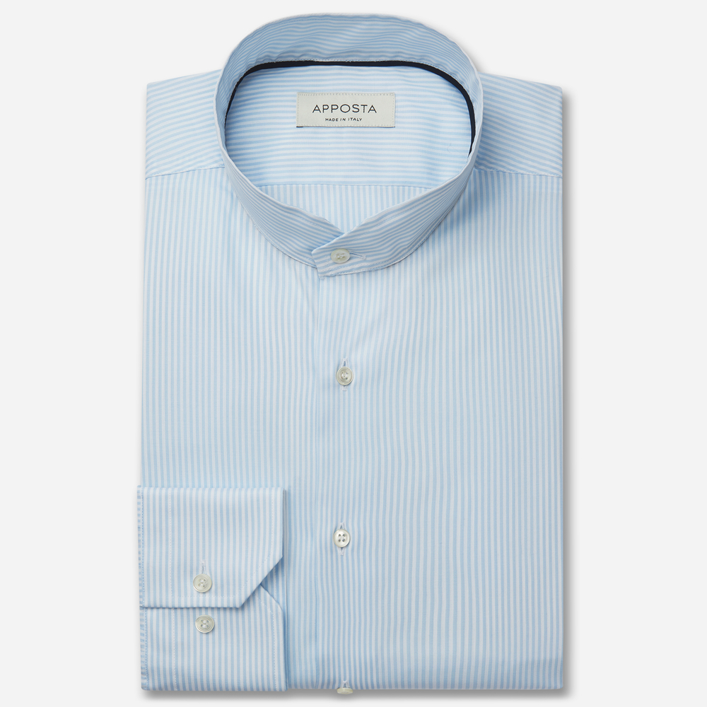 Image of Shirt stripes light blue 100% pure cotton fil-&#224;-fil, collar style angled band collar