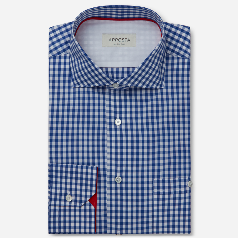 Shirt  small checks  light blue 100% pure cotton plain double twisted, collar style  updated spread with short points