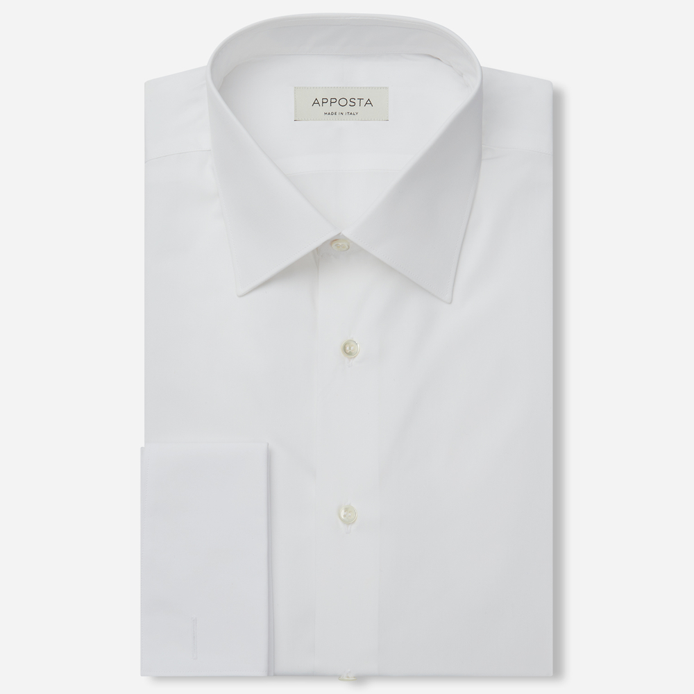 Shirt  solid  white 100% pure cotton twill double twisted sea island, collar style  low straight point collar, cuff  french cuff (cufflinks)