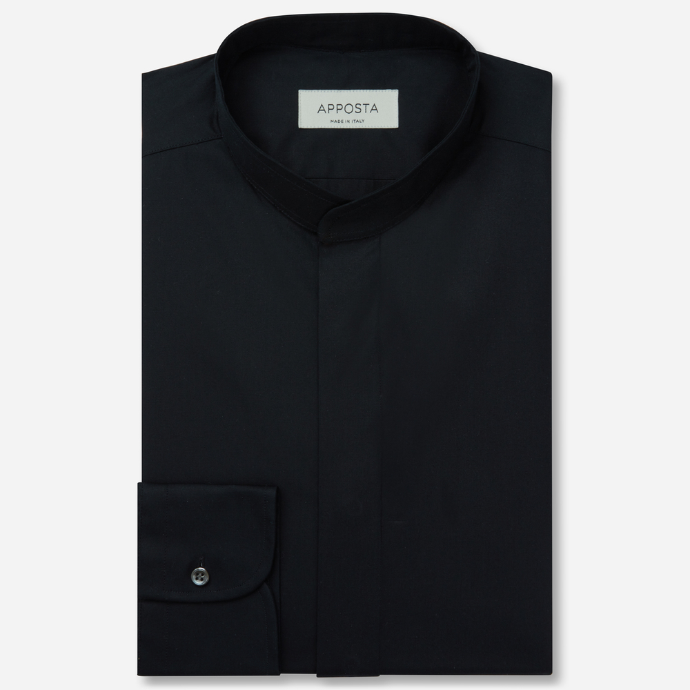 Shirt  solid  black 100% pure cotton poplin double twisted, collar style  band collar without button
