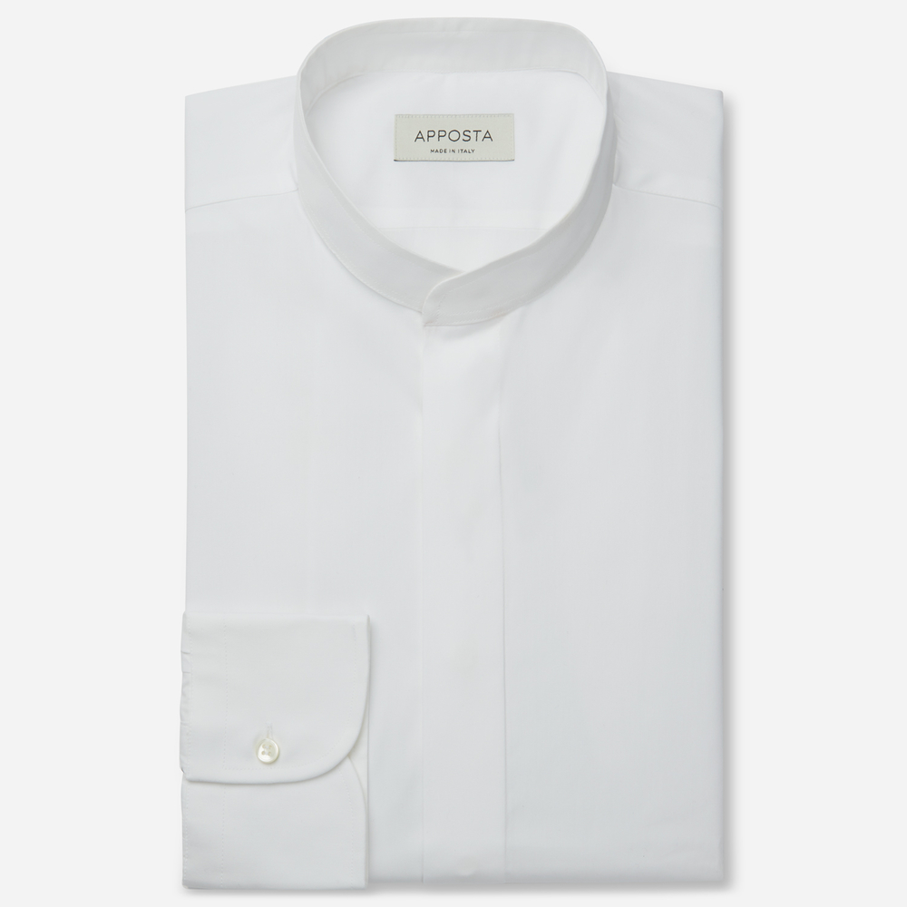 Shirt  solid  white 100% pure cotton poplin double twisted, collar style  band collar without button