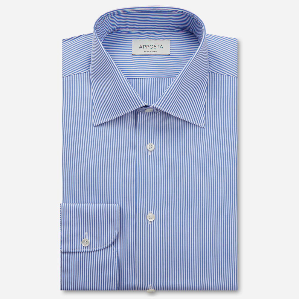 Image of Shirt stripes light blue 100% pure cotton poplin giza 87, collar style semi-spread collar