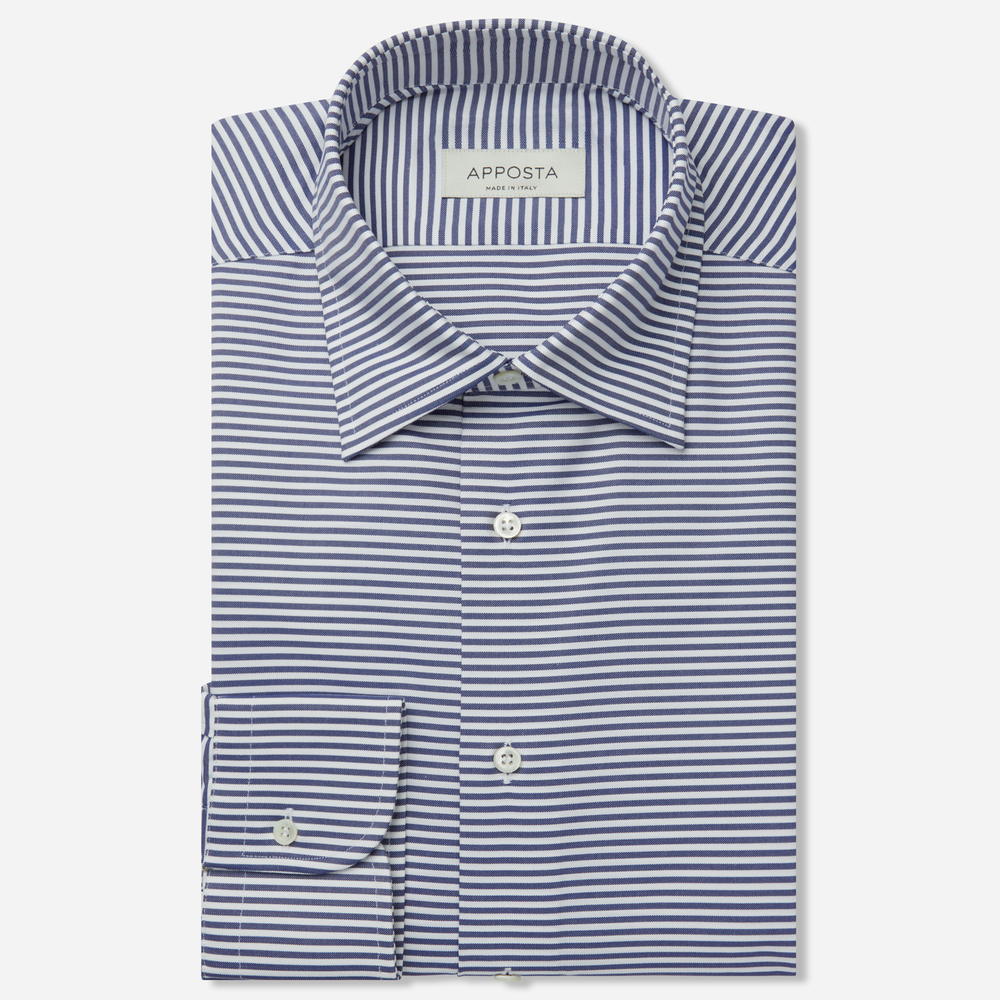 Shirt  stripes  navy blue 100% pure cotton oxford double twisted, collar style  hidden button down collar