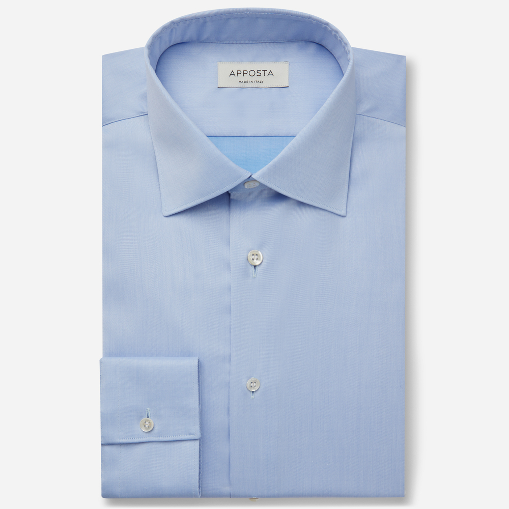 Shirt  solid  light blue 100% wrinkle free cotton twill double twisted, collar style  low straight point collar