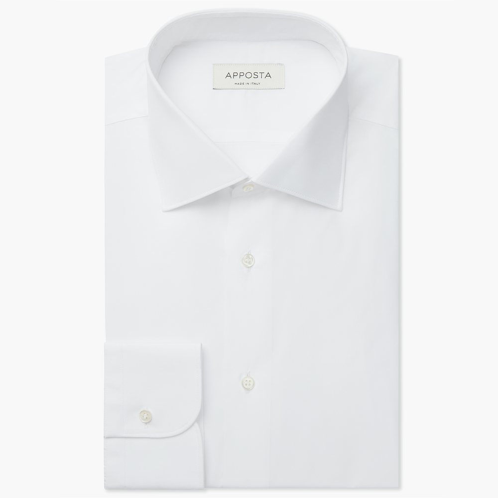 Shirt  solid  white stretch cotton poplin, collar style  semi-spread collar