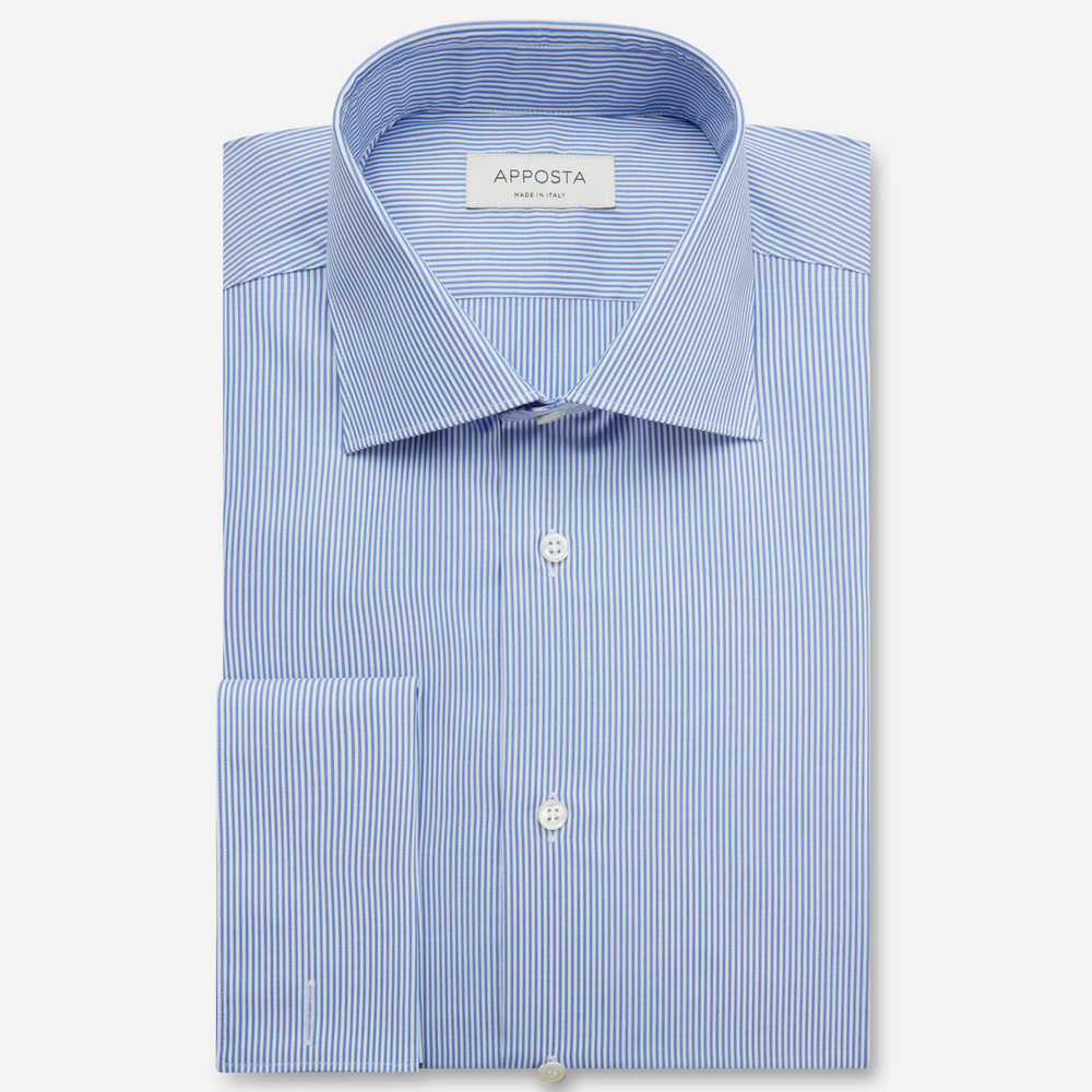 Shirt  stripes  light blue 100% wrinkle free cotton twill, collar style  semi-spread collar, cuff  french cuff (cufflinks)