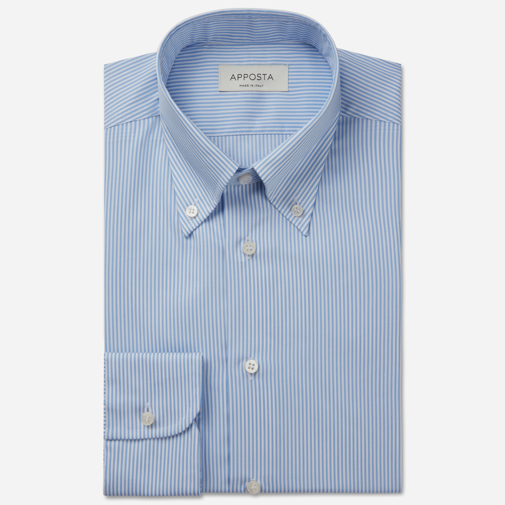 Image of Shirt stripes light blue 100% pure cotton poplin, collar style button-down collar