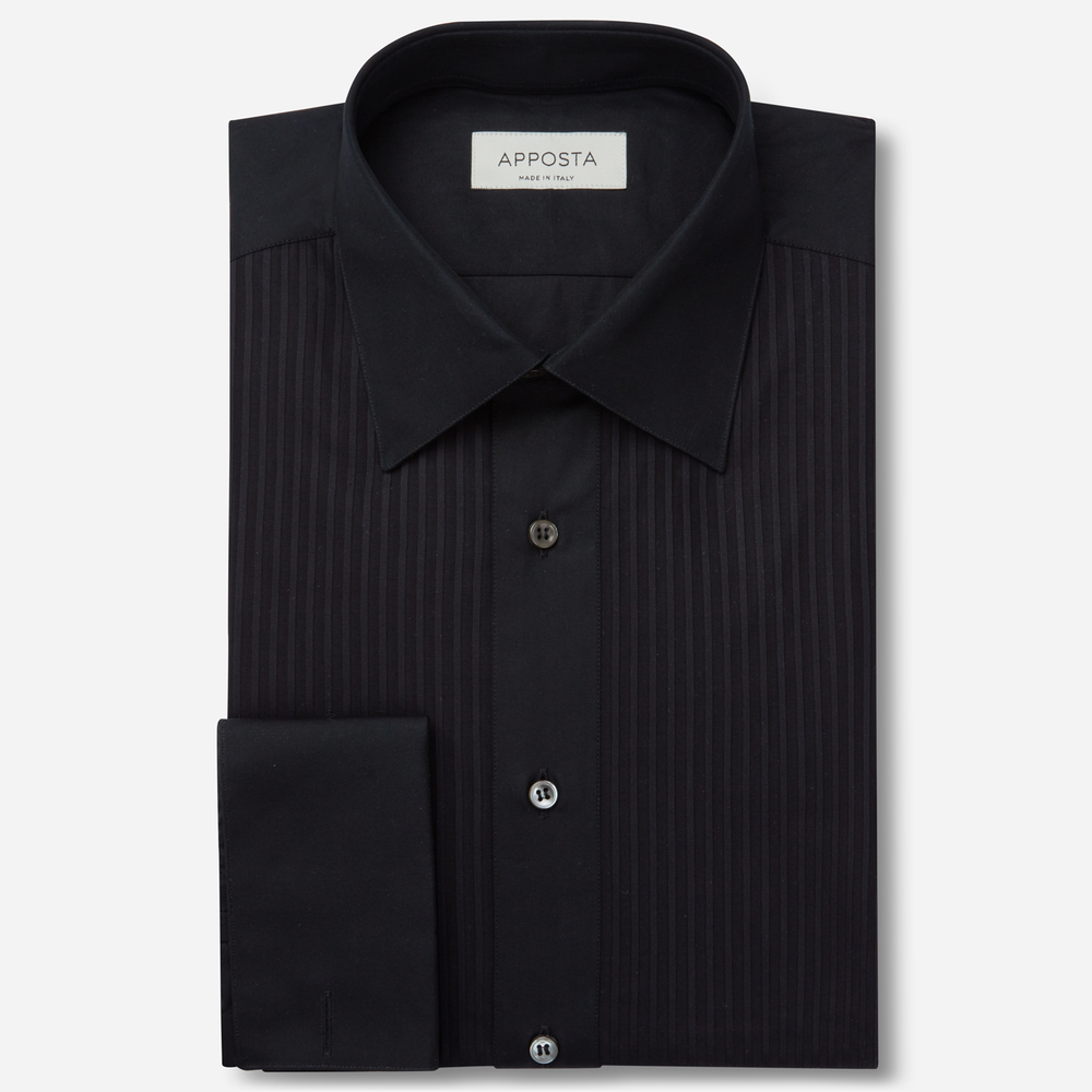 Image of Shirt solid black 100% pure cotton, collar style low straight point collar, cuff french cuff (cufflinks)