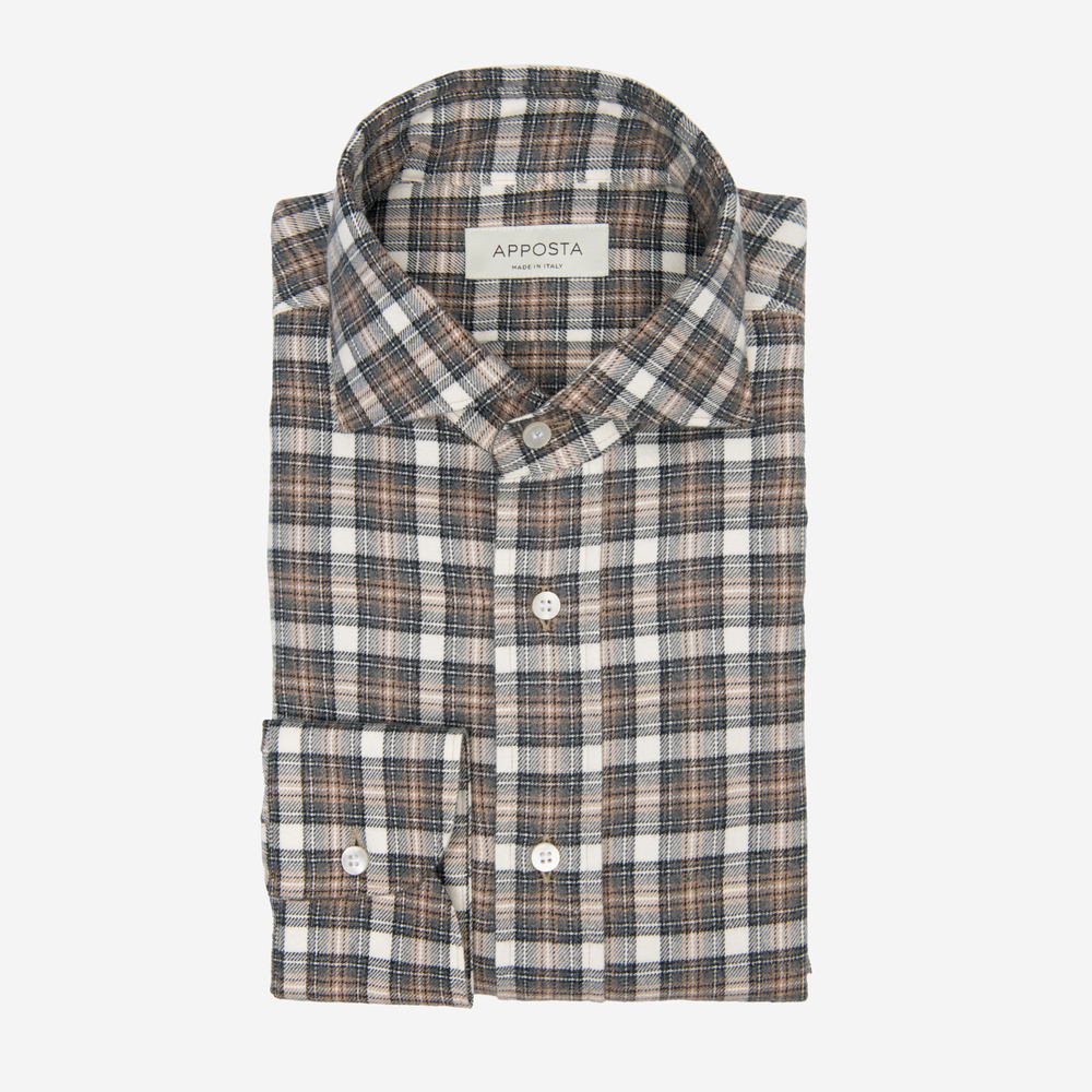 Shirt  big checks  multi flannel twill double twisted, collar style  updated spread with short points