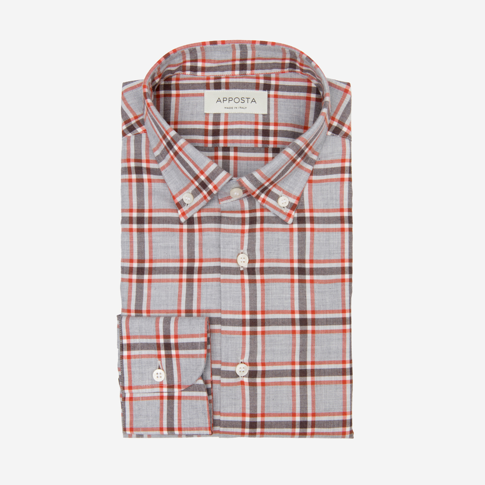 Shirt  big checks  grey flannel twill, collar style  low button-down collar