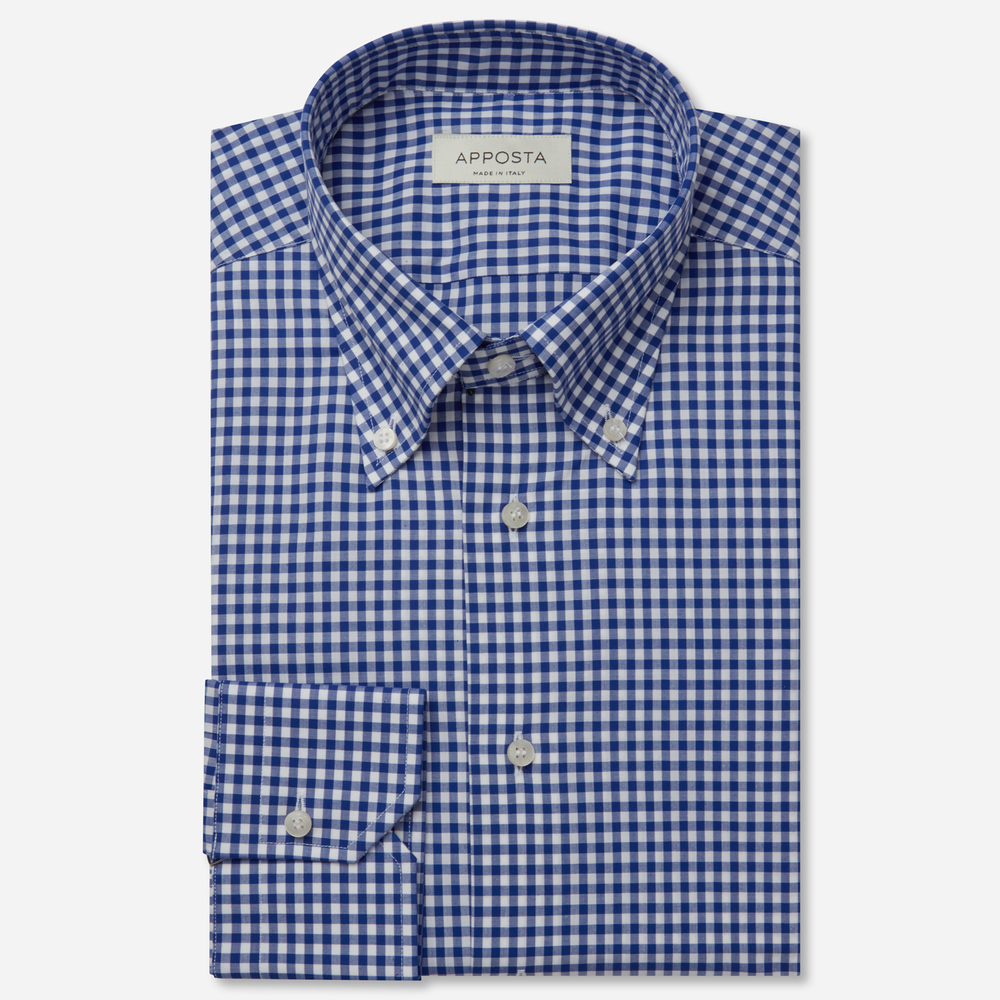 Shirt  gingham  light blue 100% pure cotton zephyr, collar style  button-down collar