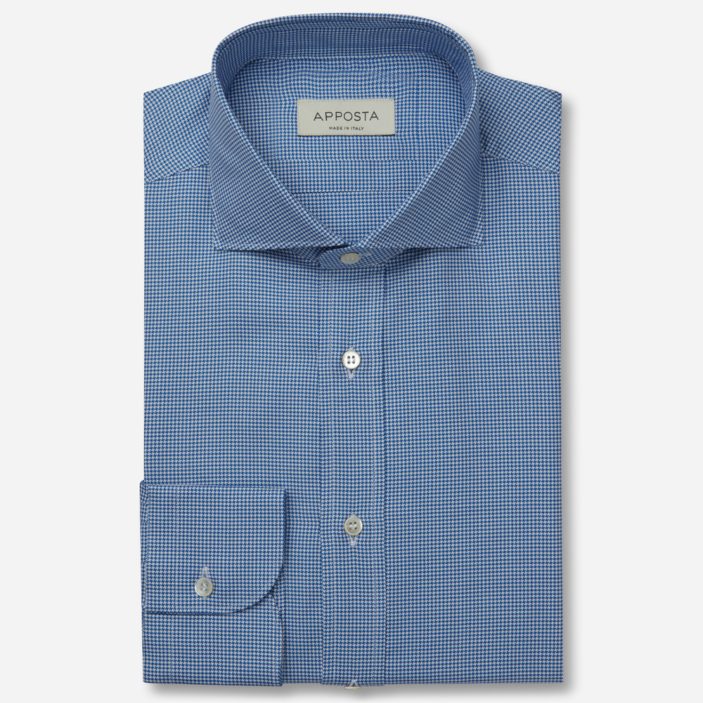 Image of Shirt houndstooth light blue 100% pure cotton oxford double twisted, collar style lower spread collar