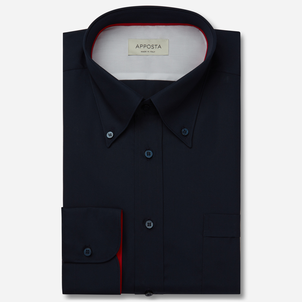 Shirt  solid  navy blue 100% pure cotton poplin, collar style  high button-down collar