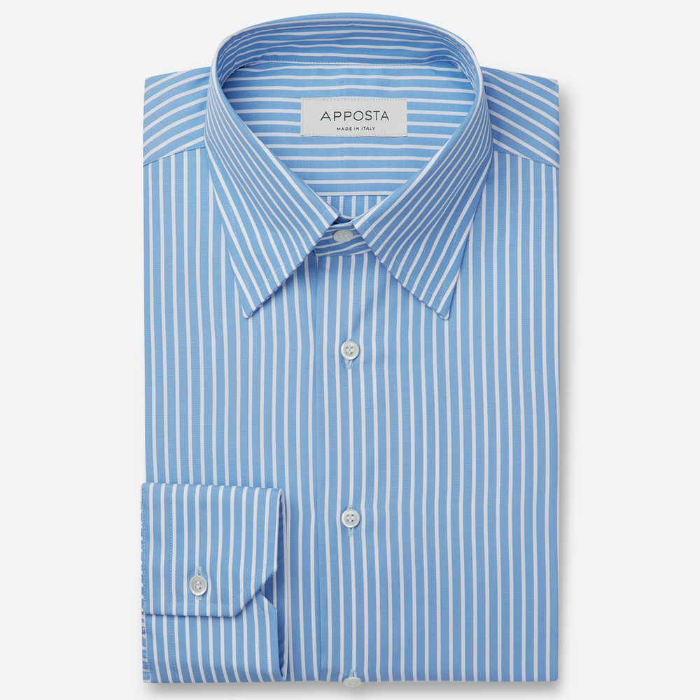 Image of Shirt stripes light blue 100% pure cotton plain, collar style hidden button down collar