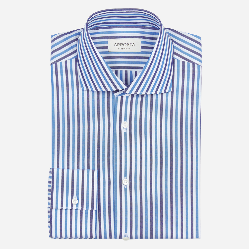 Shirt  stripes  navy blue 100% pure cotton plain, collar style  lower spread collar