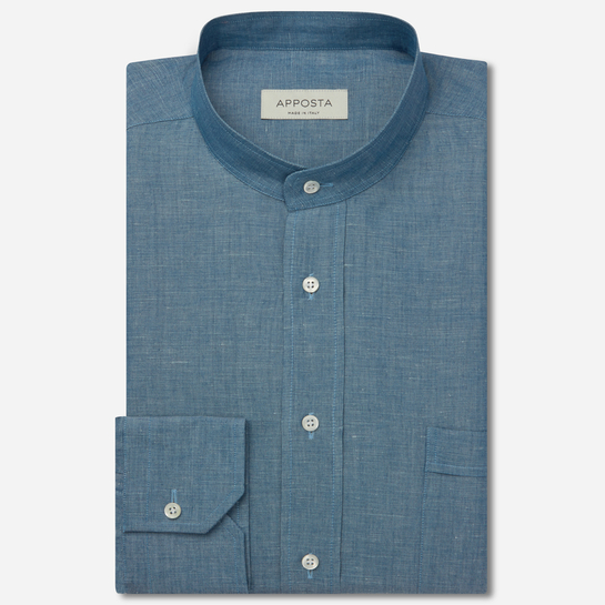 Mens Collarless Linen Shirt: DAZZLING BLUE | vlr.eng.br
