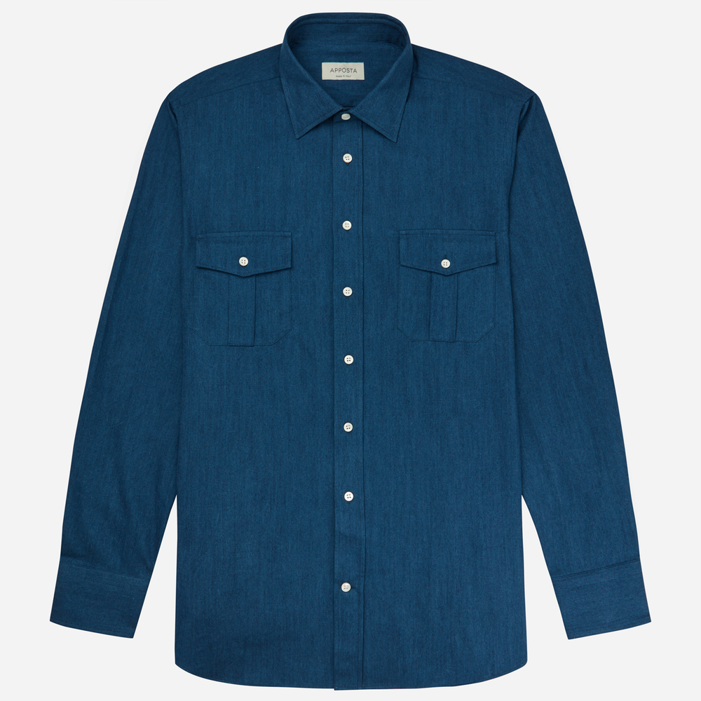Hemd  einfarbig  marineblau baumwolle denim, kragenform  niedriger spitzkra günstig online kaufen