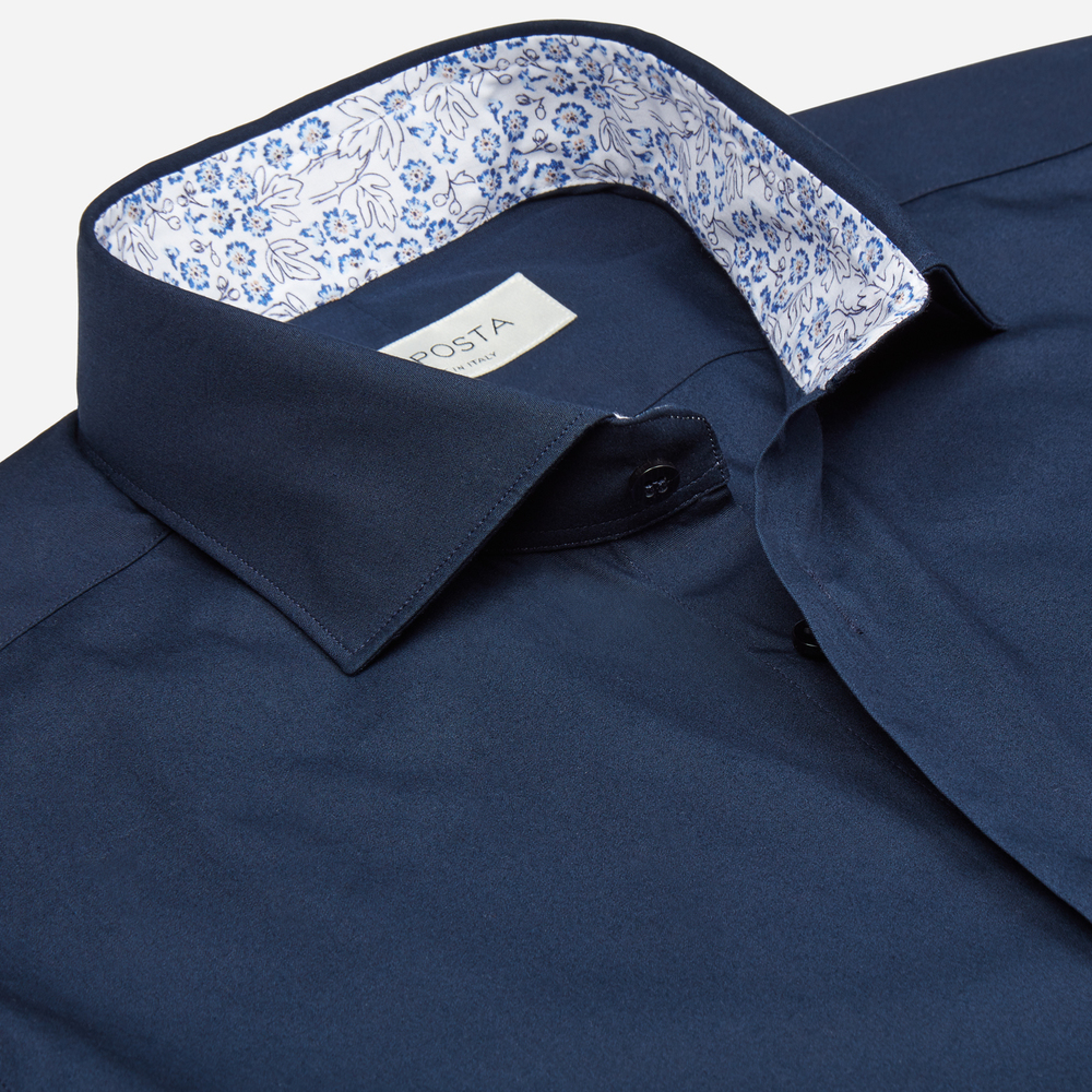 Hemd  einfarbig  marineblau baumwolle popeline, kragenform  niedriger sprei günstig online kaufen