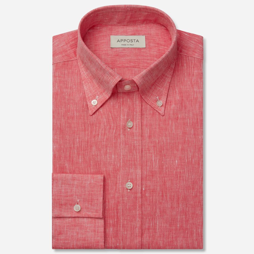 Shirt  solid  red linen plain normandy linen, collar style  button-down collar