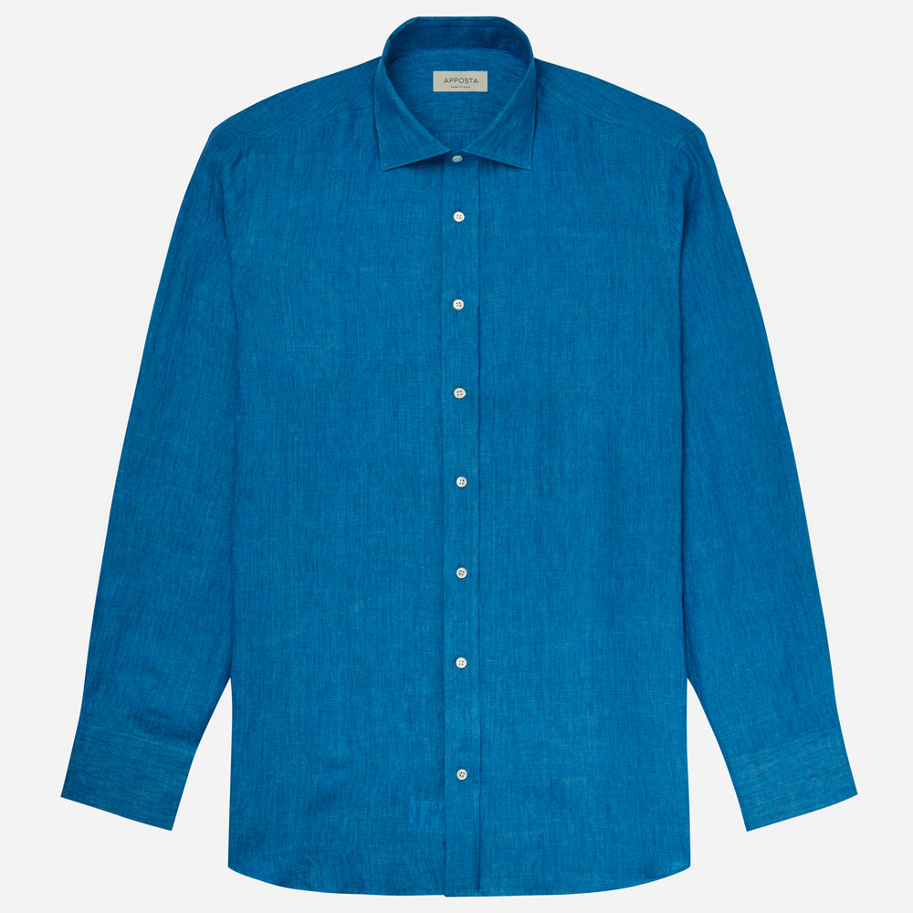 Hemd  einfarbig  marineblau leinen zefir, kragenform  halb-gespreizter krag günstig online kaufen