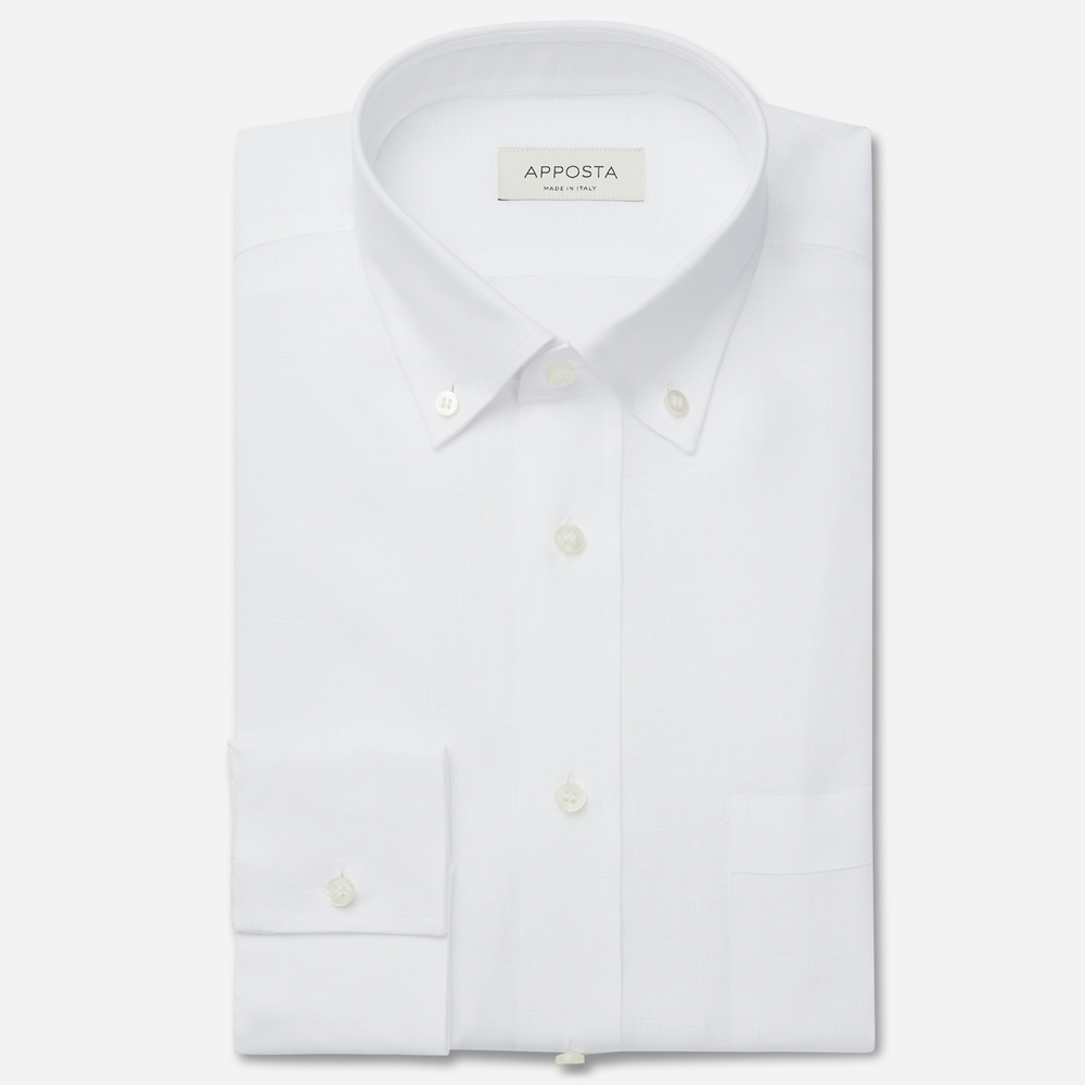 Shirt  solid  white linen poplin, collar style  low button-down collar